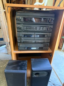 Stereo, speakers and shelf