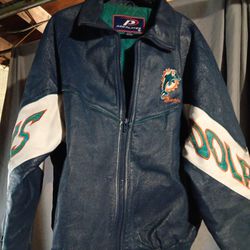 Miami Dolphins Genuine Leather Jacket Sz XL