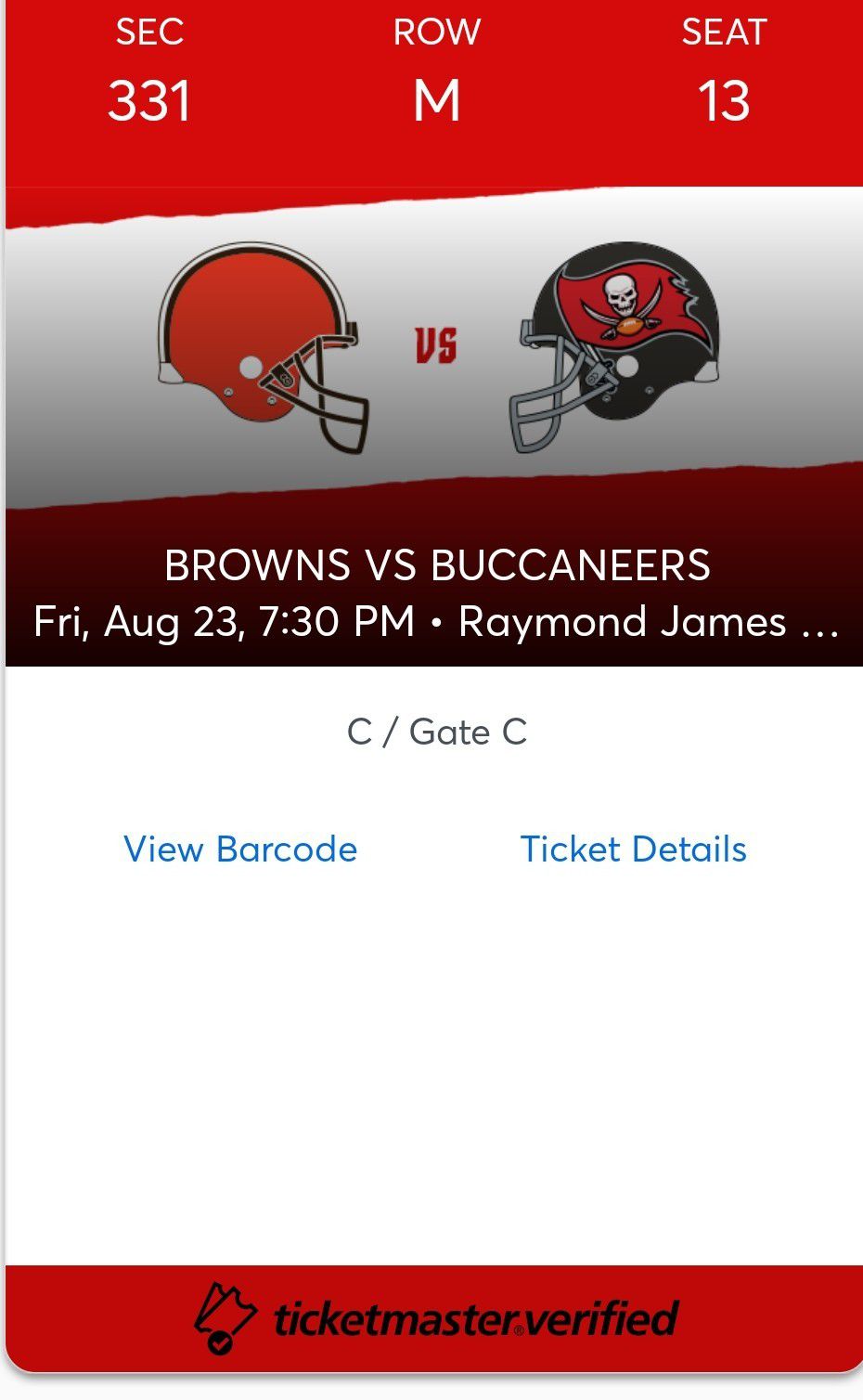 Tampa Bay Buccaneers vs Cleveland Browns Aug.23rd