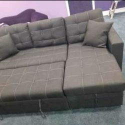 2pcs Sectional Sofa w/ storage chaise & pullout bed