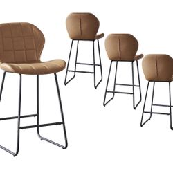 Bar Stools Set of 4 Modern PU Leather Bar Height Stool Chairs with Back and Footrest for Pub Coffee Home Dinning Kitchen Island (4-Brown)