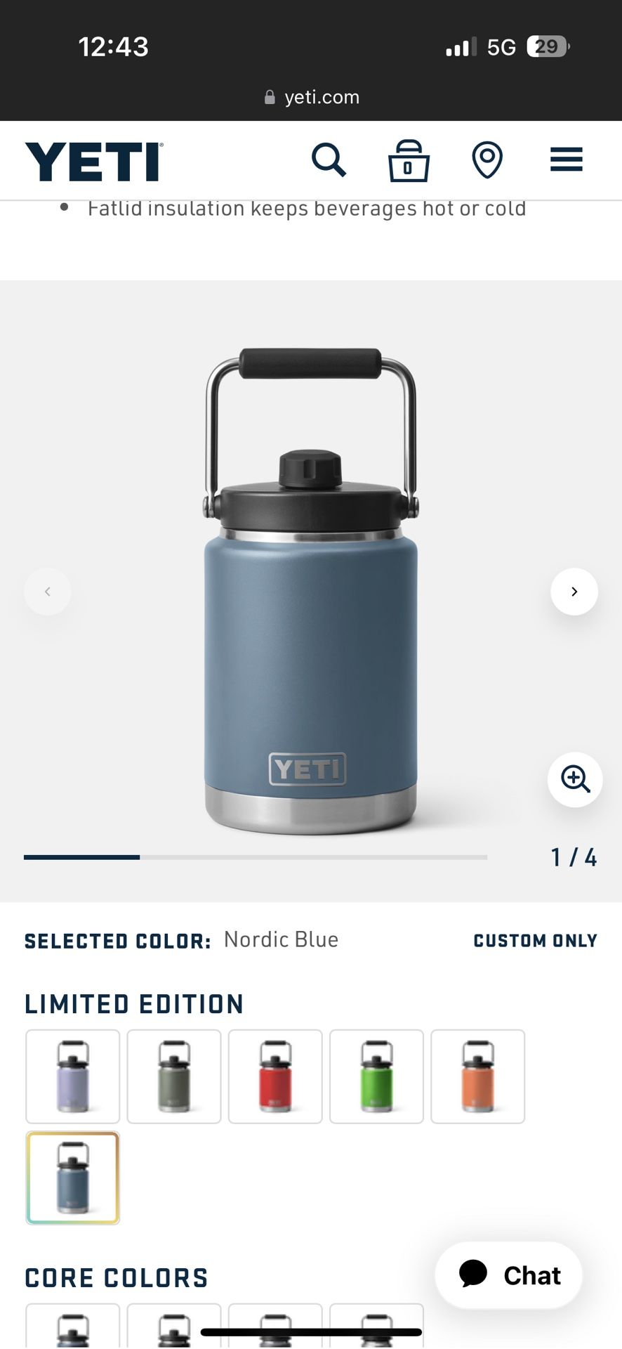 Brand New Yeti Rambler Half Gallon Water Jug Nordic Blue Retail $100