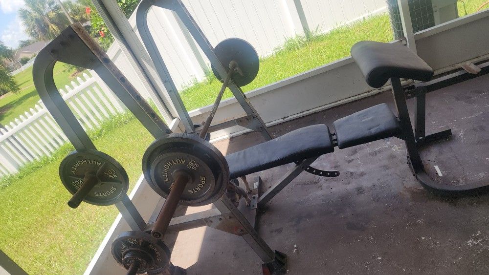 Gold Gym xr35 Bench/Squat rack with weight bench and 45lbs Olympic