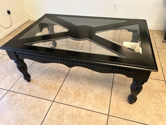 Black Wood Coffee Table with Glass Top