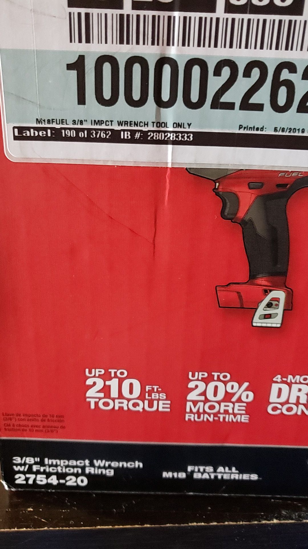 Milwaukee m18 fuel 3/8" impact wrench with friction ring