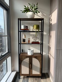 Tall Bookshelf with Cabinet and Open Shelves