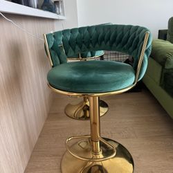 Set of 2 Teal Velvet Bar Stools