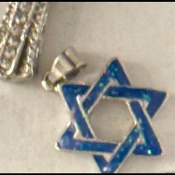 New Blue Opal Beautiful Star Of David 925 Sterling Silver 