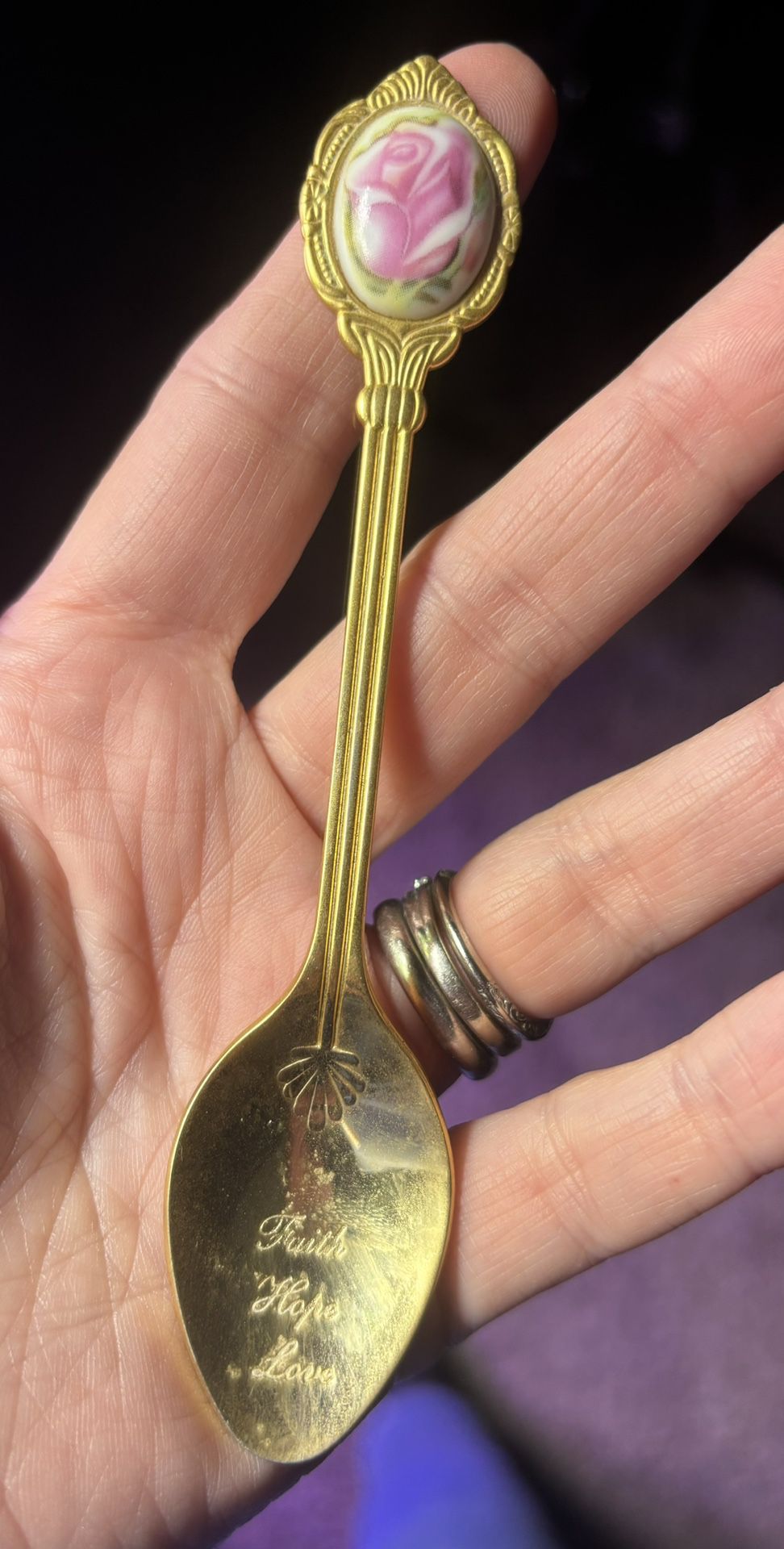 Collectible Inspirational Spoon Gold Tone Metal Ceramic Or Porcelain