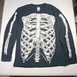 Spirit Halloween Adult Sz Lg Black Skeleton Bones Long Sleeve T-SHIRT Costume