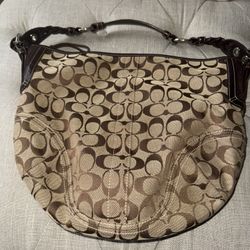COACH Signature Brown Canvas w / leather -suede Trim hobo Bag #6279