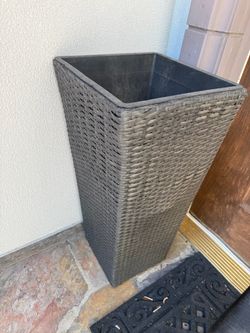 Tall Gray Wicker Outdoor Planter