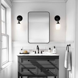 Wall Mount Mirror for Bathroom, Brush Black Metal Framed Rounded Corner Rectangular Vanity Mirror (20" x 30", Black)