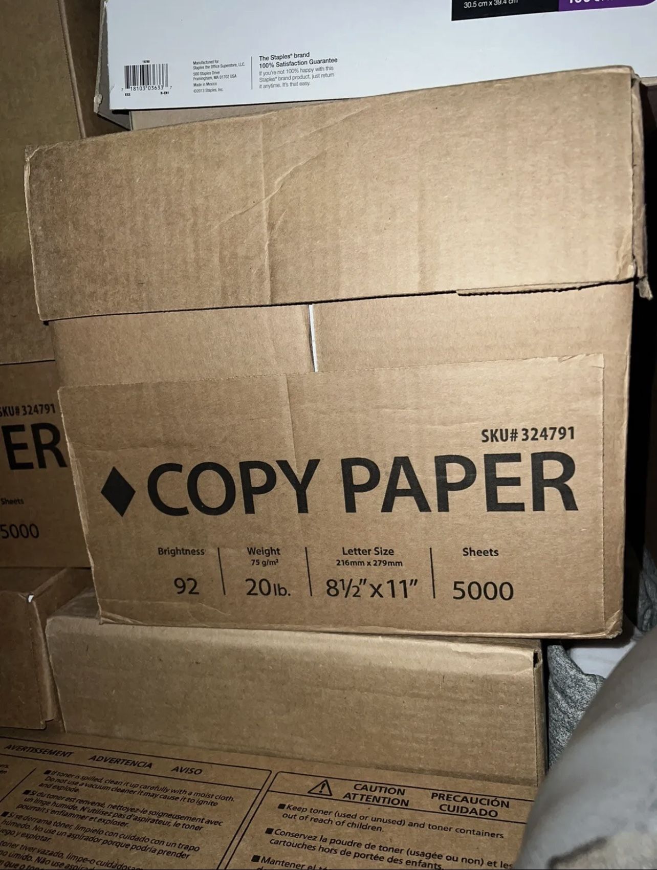 copy paper 10 reams 5000 Sheet Brightness 92 Letter Size 8 1/2 X 11 Weight 20lb. for Sale in