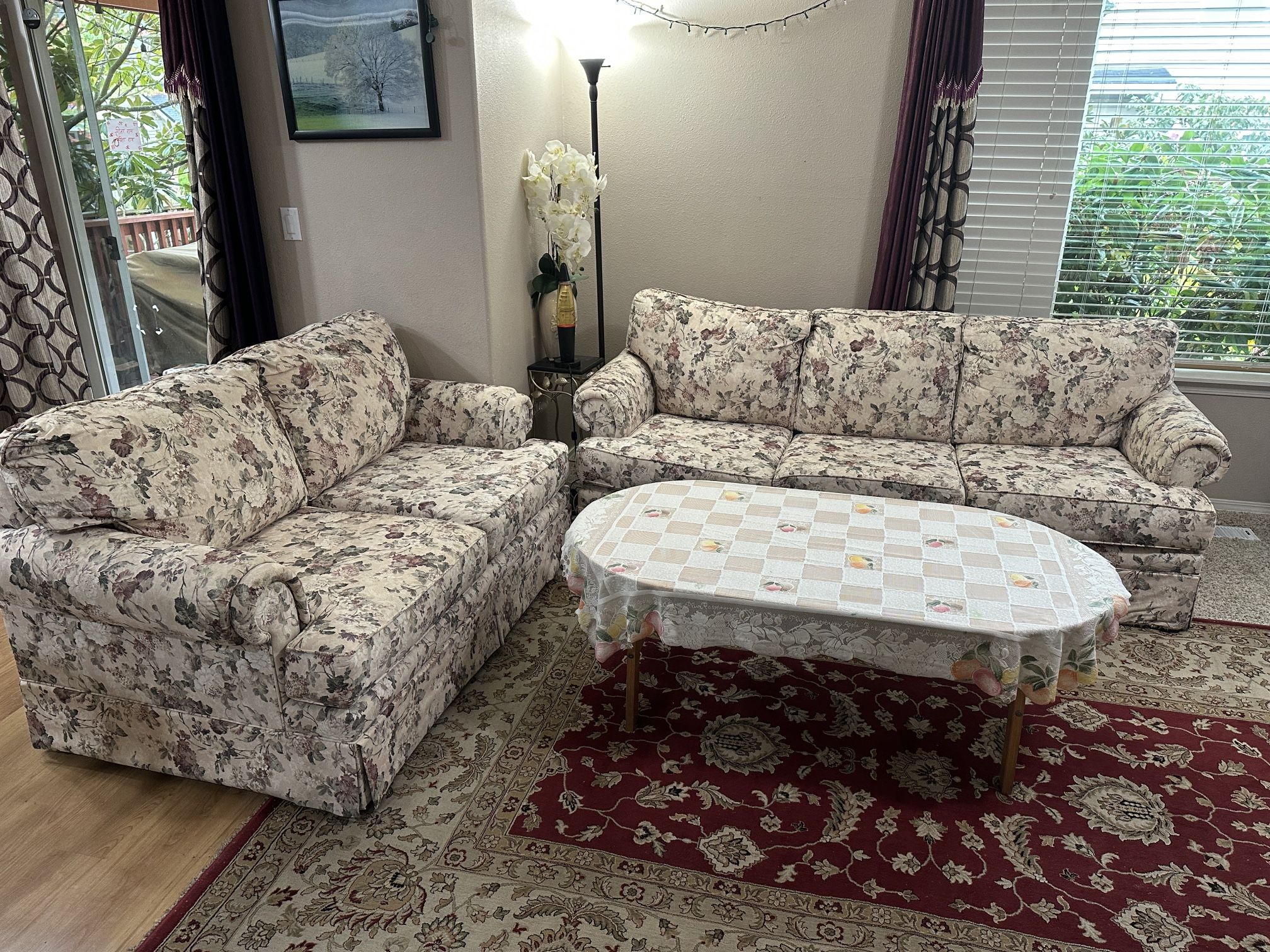 Sofa With Bed, Love Seat, and Coffee Table