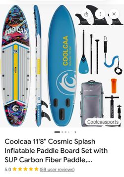 New - Coolcaa 11'8" Cosmic Splash Inflatable Paddle Board Set with SUP Carbon Fiber Paddle.....