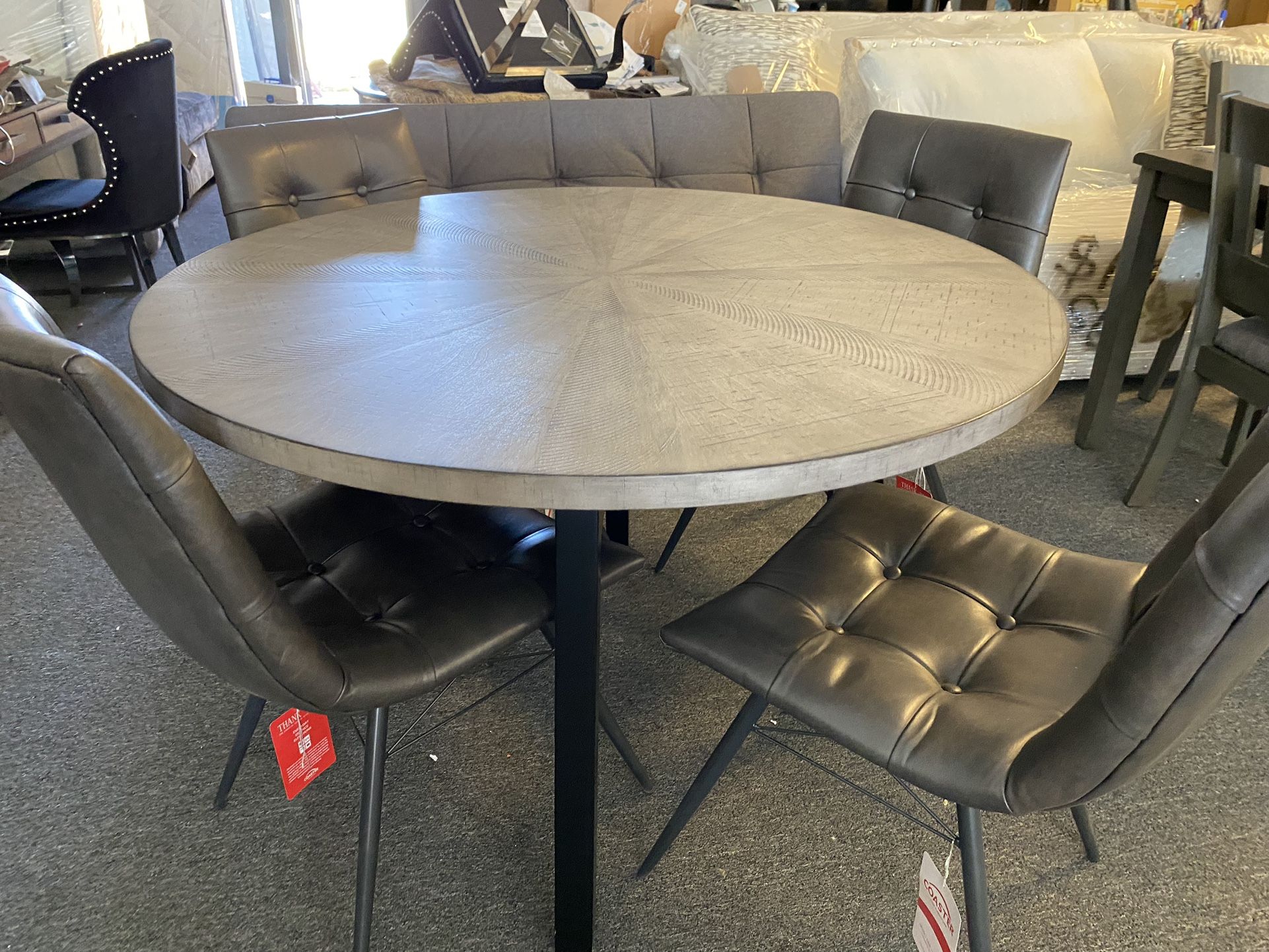 Modern Round Grey Solid Table Great Strong Chairs Better In Person. Was $1299. Now $599 Delivered