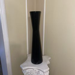 Large Decorative Two Tone Black & White Glass Flower Vase 19” Tall 4 1/2” Wide