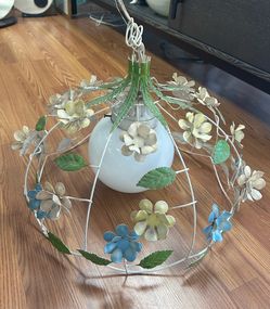 Vintage MCM mid-century French Floral Toleware Chandelier