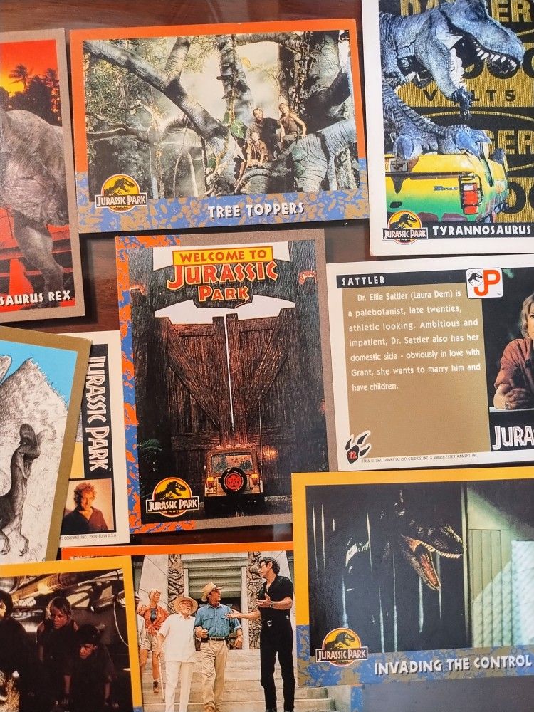 Collector, Vtg Jurassic Park Topps cards. Lot of 14.