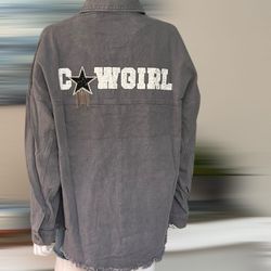 FANTASTIC FAWN grey Cowgirl Denim Button Front Top Sz Small 