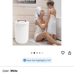 SAMEAI Heated lowel warmers tor Bathroom - Large lowel warmer Bucket, Wood Handle, Auto Shut Off, Fits Up to Two 40"X70" Oversized Towels, White