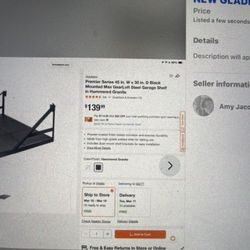 NEW GLADIATOR PREMIER SERIES BLACK STEEL GARAGE WALL MOUNT SHELF , GEAR/LOFT IN HAMMERED GRANITE 45”W x 30”D With Mounting Hardware