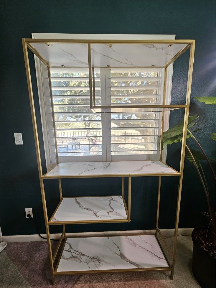 Gold Shelf with White Marble Shelves