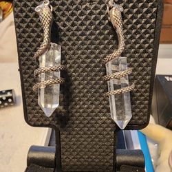 Snake Wrapped Clear Quartz Crystal Earrings