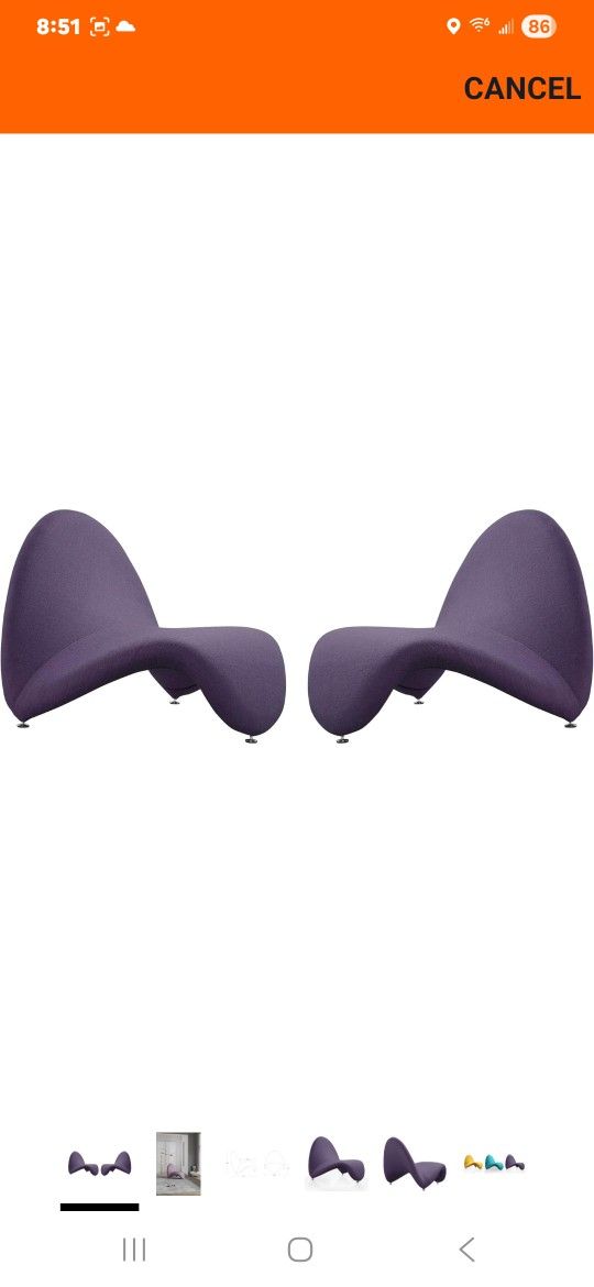 Manhattan Comfort MoMa Modern Abstract Lounge Accent Chair Sculptural Tongue Design, Wool Blend Upholstery, Metal Frame with Geometric Legs, Fully Ass