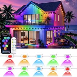 100FT RGB+IC Permanent Outdoor Lights, IP67 Waterproof Smart Eave Lighting, App & Remote Control Eaves Light, DIY LED Scene Modes for House Roof Decor