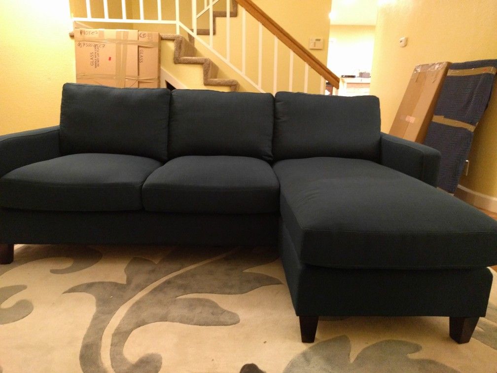 World Market Azure Blue Textured Woven Abbott Sofa Only 3 Months