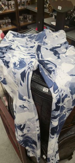 Blue and White Marble Print Leggings