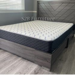 Queen Grey Alpine Platform Bed With Ortho Mattress Included 