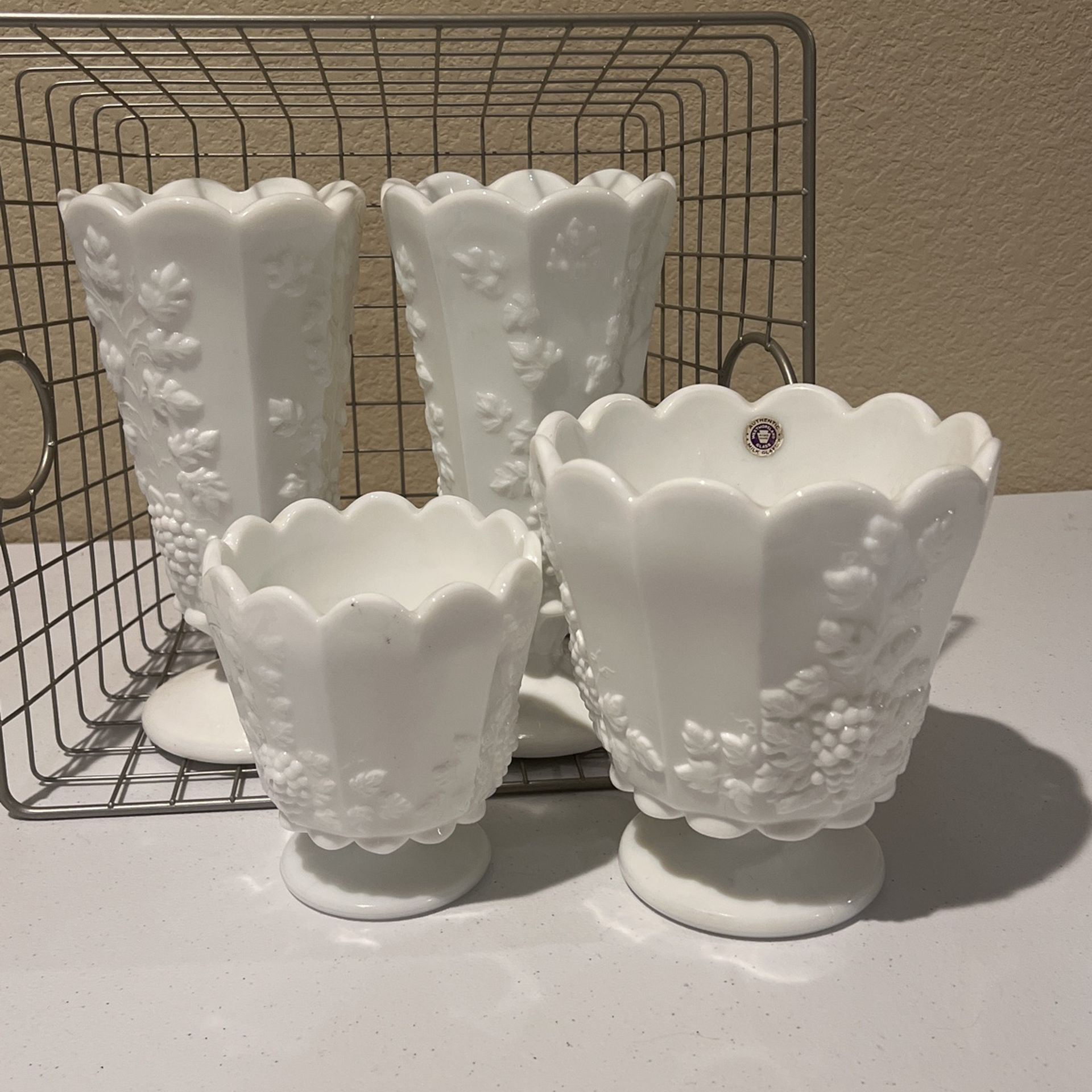 Beautiful Westmoreland Paneled Grape Vases And Canisters