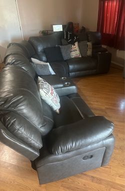 Gray Leather Sectional Sofa