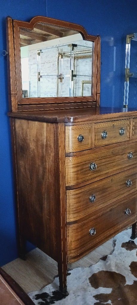 Gorgeous Antique Hepplewhite Tallboy Dresser With Mirror Gorgeous Antique Hepplewhite Tallboy Dresser With Mirror