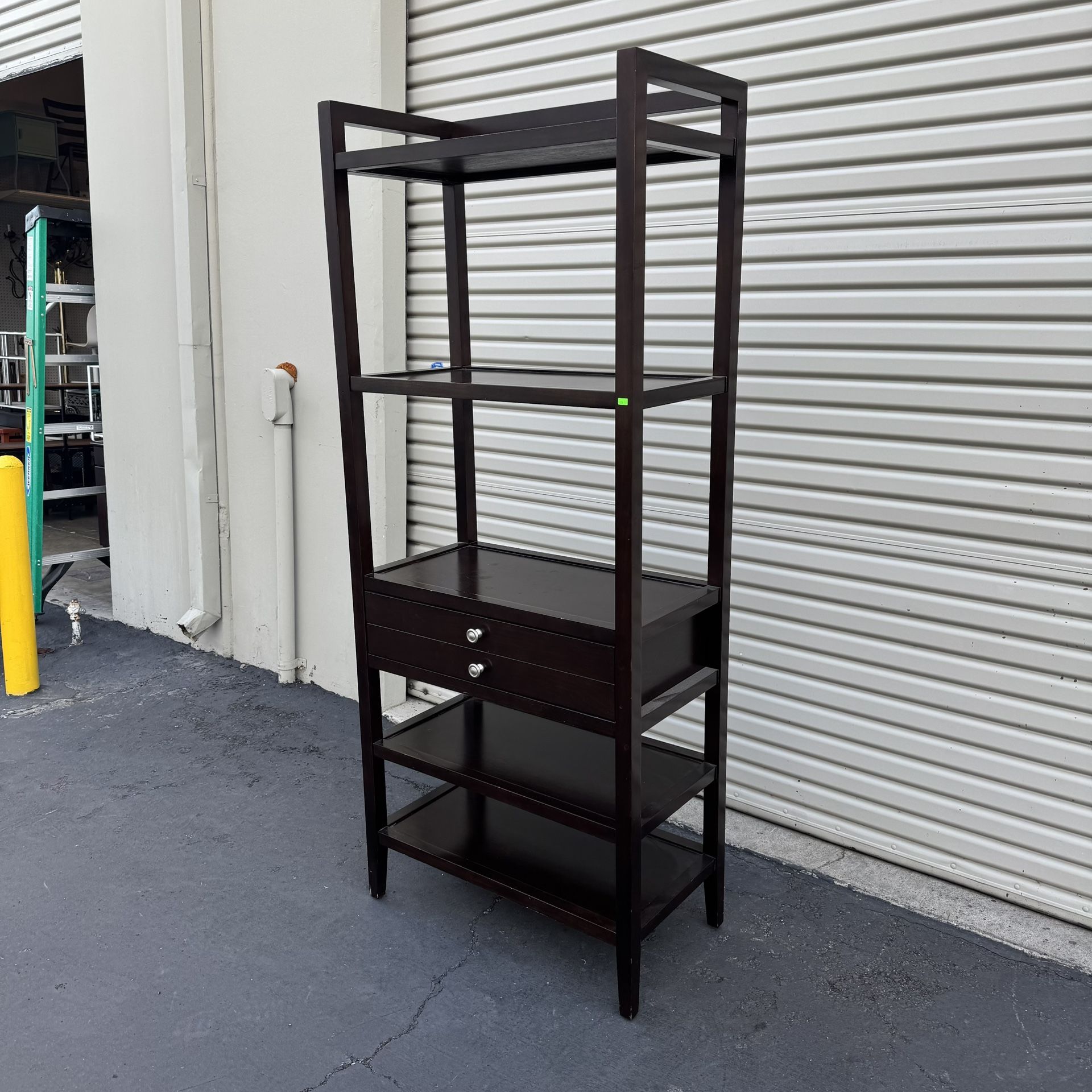 Espresso Large Solid Wood Modern Shelf Unit with Drawer Good Condition