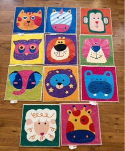Kids Animal Face Rugs Set of 11