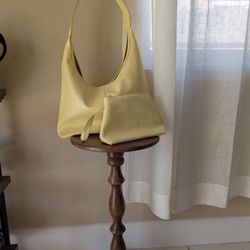 Butter Yellow Shoulder Bag With Wristlet, Purse