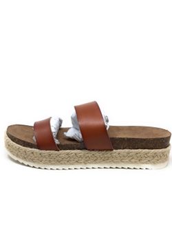 Madden Girl Women's Catelyn Platform Flat Sandal Cognac Brown Size 5 US