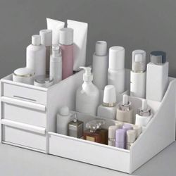 Makeup Organizer For Vanity, Large Countertop Organizer With Drawers, Cosmetics Storage Boxes For Skin Care, Brushes, Eyeshadow, Lotions, Lipstick,Nai