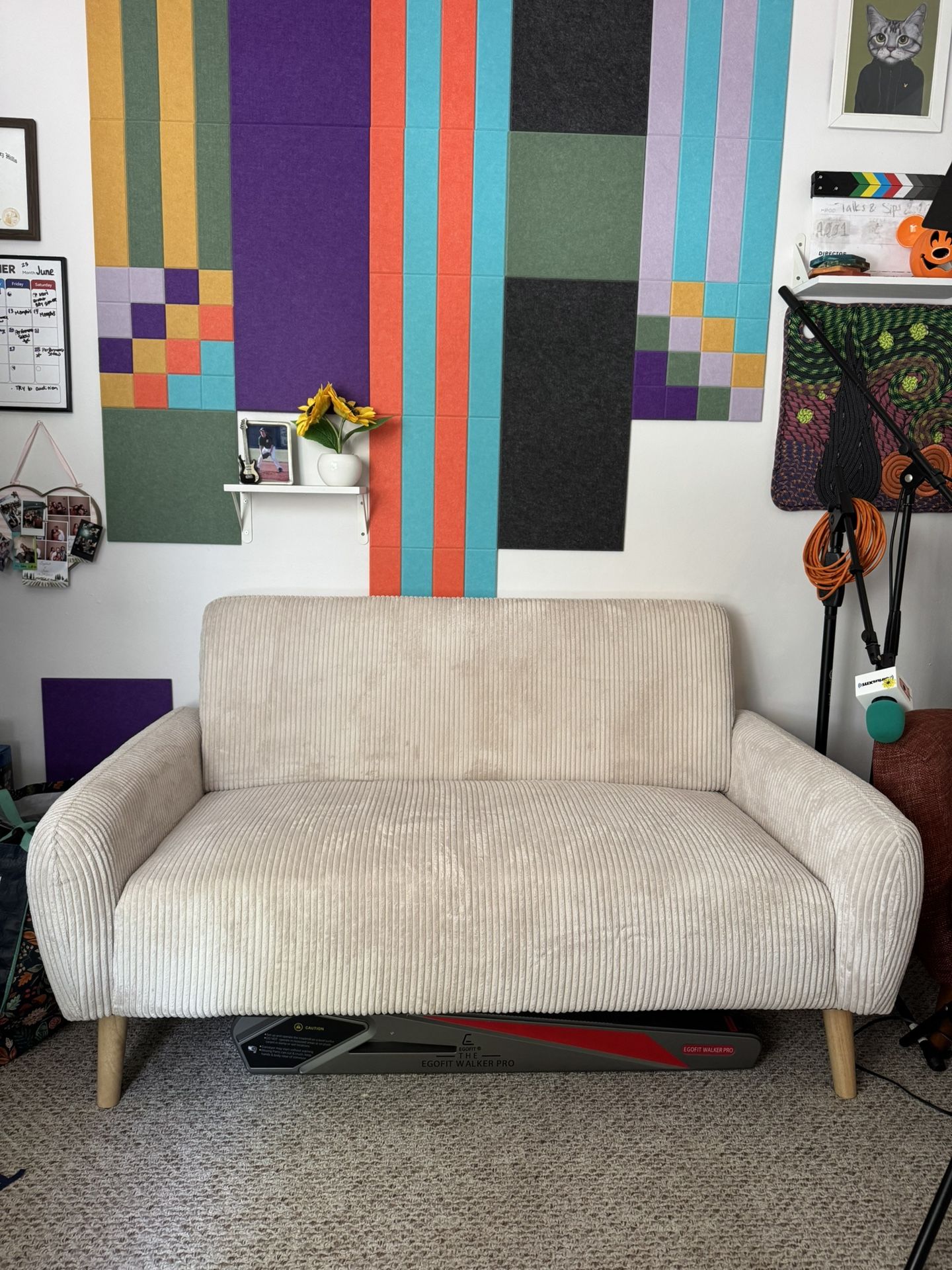 Beige Corduroy Loveseat