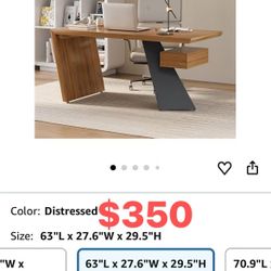 homary 63" Rustic Industrial Writing Desk, Home Office Desk with Drawer Natural Wooden Desk Home Office Computer Desk$350