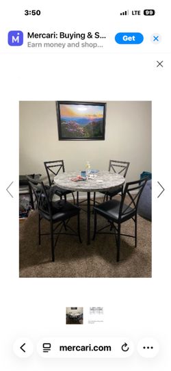 5-Piece Faux Marble Pub Dining Set – Table + 4 Chairs