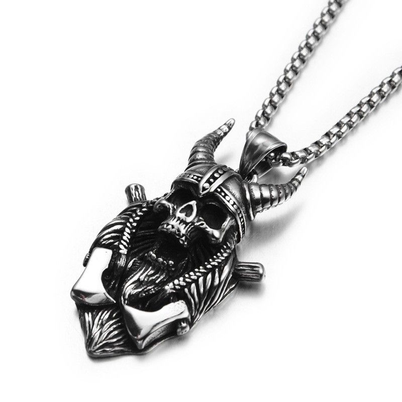 "Nightclub bar hip-hop rock trendy warrior skull stainless steel necklace, BL210