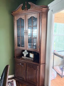 Vintage Wood Corner China Cabinet