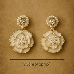Elegant Gold Floral Drop Earrings with Pearls, Vintage-Inspired Design new