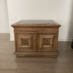 1960s Drexel Solid Walnut Wood Stone Top Side Table Cabinet