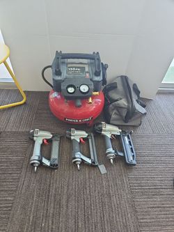 Porter Cable 3 PCE Nail Gun Set With 6 Gal Pancake Compressor